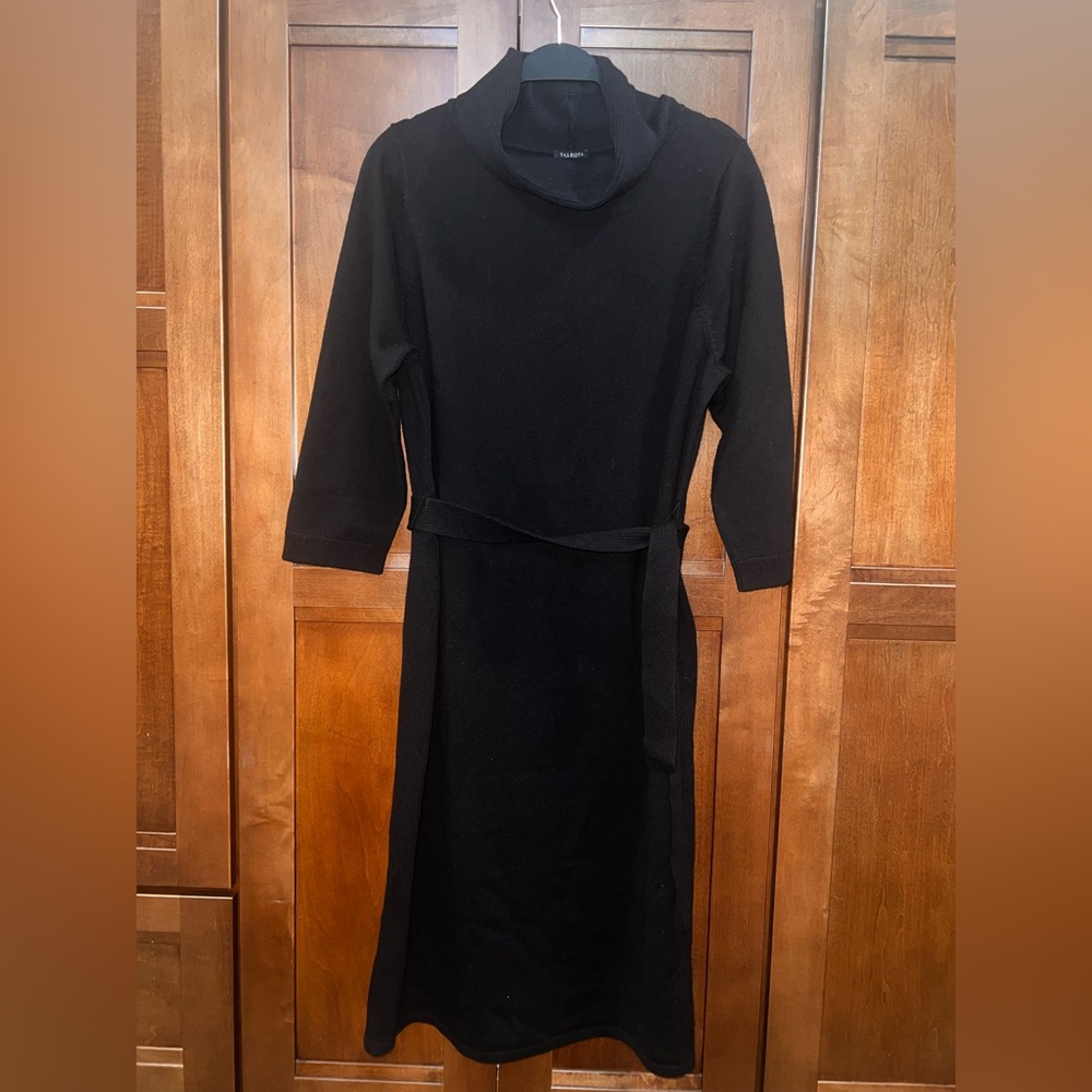 Talbots XL Black Italian Merino Wool 3/4 Sleeve Turtleneck Sweater Dress
